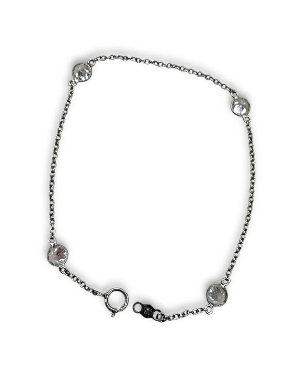 JCM Sterling Silver 925 CZ Station Chain Bracelet 7
